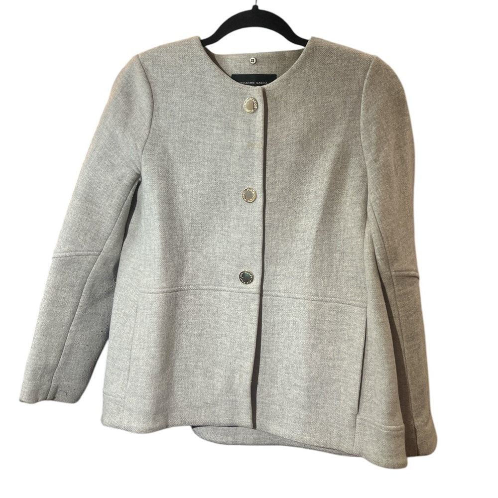 Purificación García Light Gray Wool Blend Collarless Jacket - Size S, Like New
